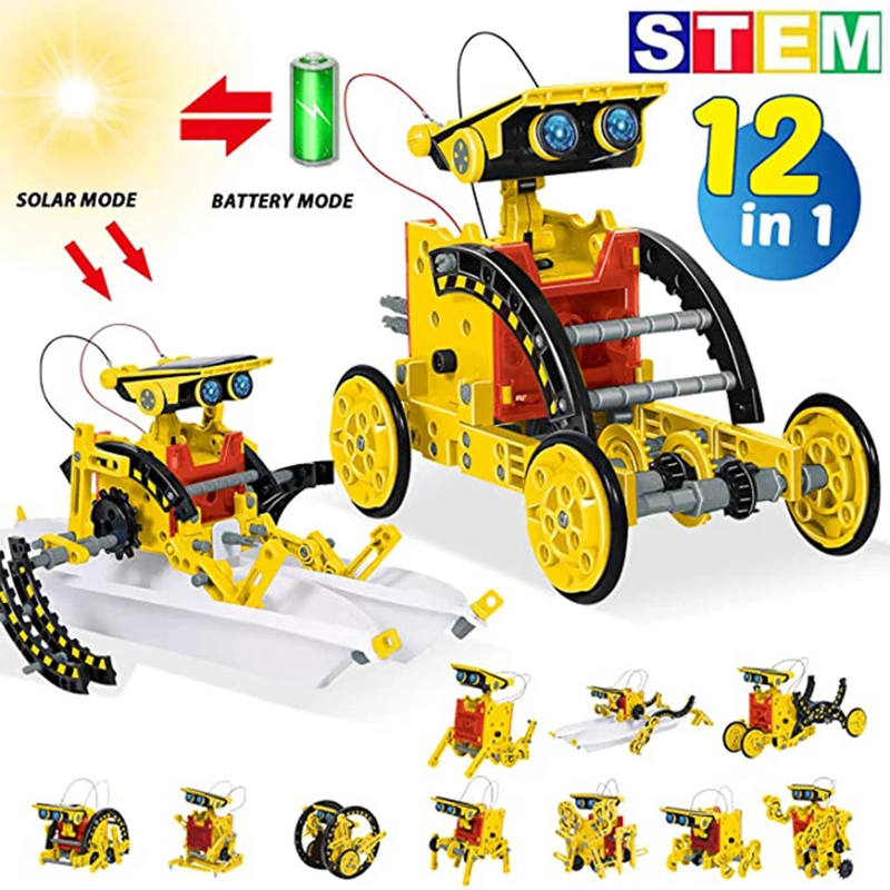 Science Project Robot - 12-in-1 wetenschapsexperiment Zonne-robotspeelgoed DIY-gebouw aangedreven leermiddel