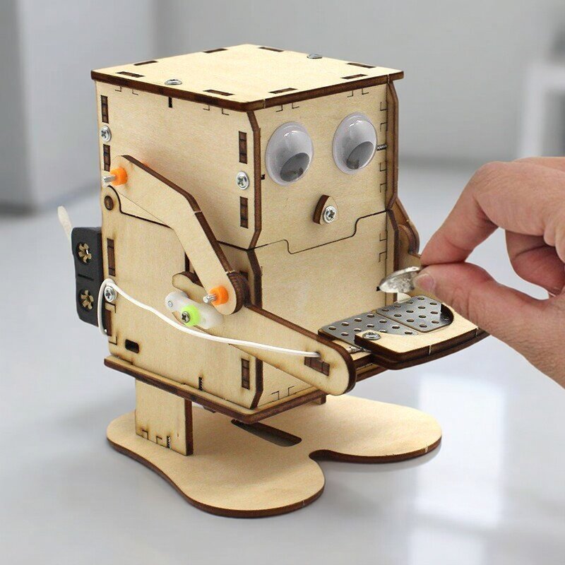 Science Project Robot - Houten doe-het-zelf robot die munten eet