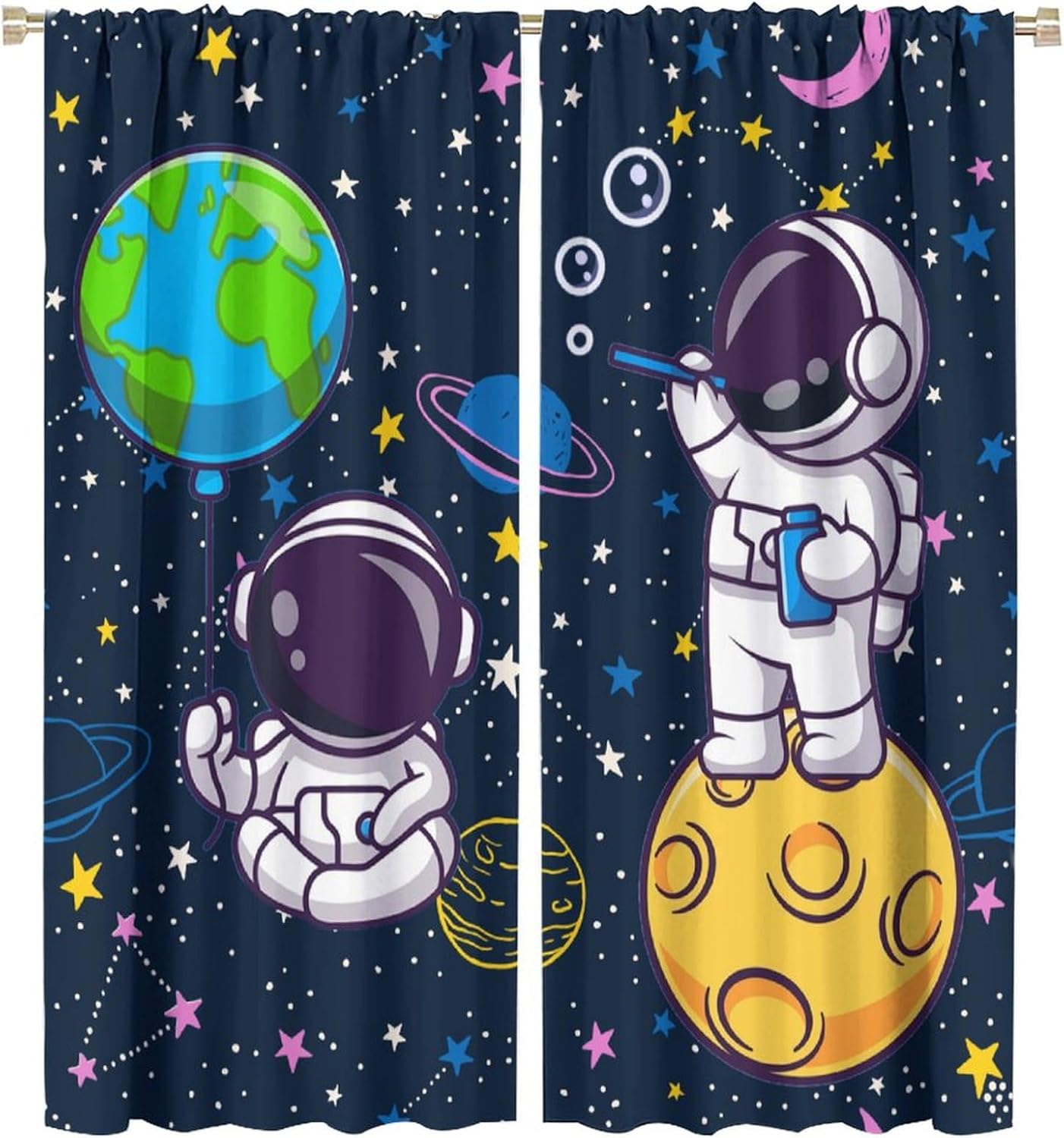 Science Nursery - Outer Space Astronaut Galaxy Gordijn Raamdecoratie