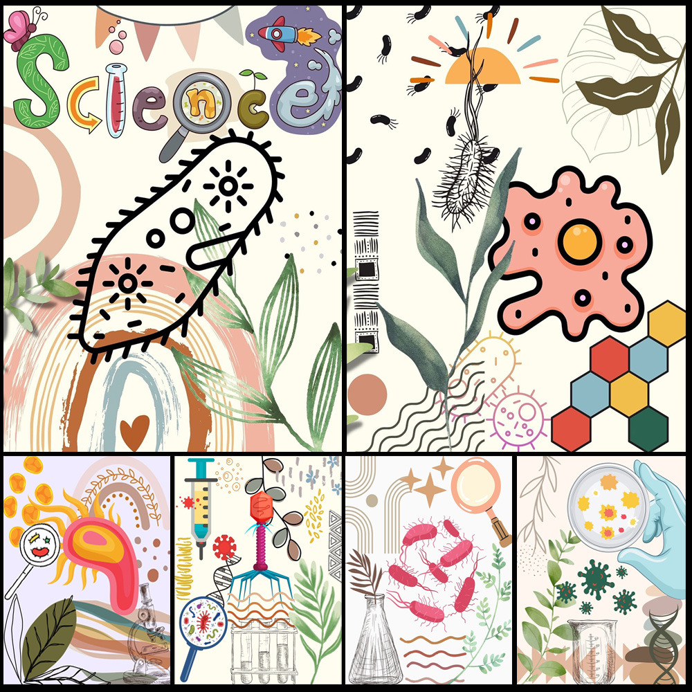 Science Nursery - Cartoon Microbiologie Aquarel Wetenschap Kwekerij Poster